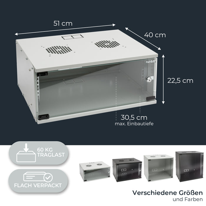 Unmontierter 19 Zoll Serverschrank von HMF mit 4 Höheneinheiten in Lichtgrau