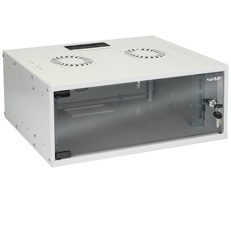 Unmontierter 19 Zoll Serverschrank von HMF mit 4 Höheneinheiten in Lichtgrau