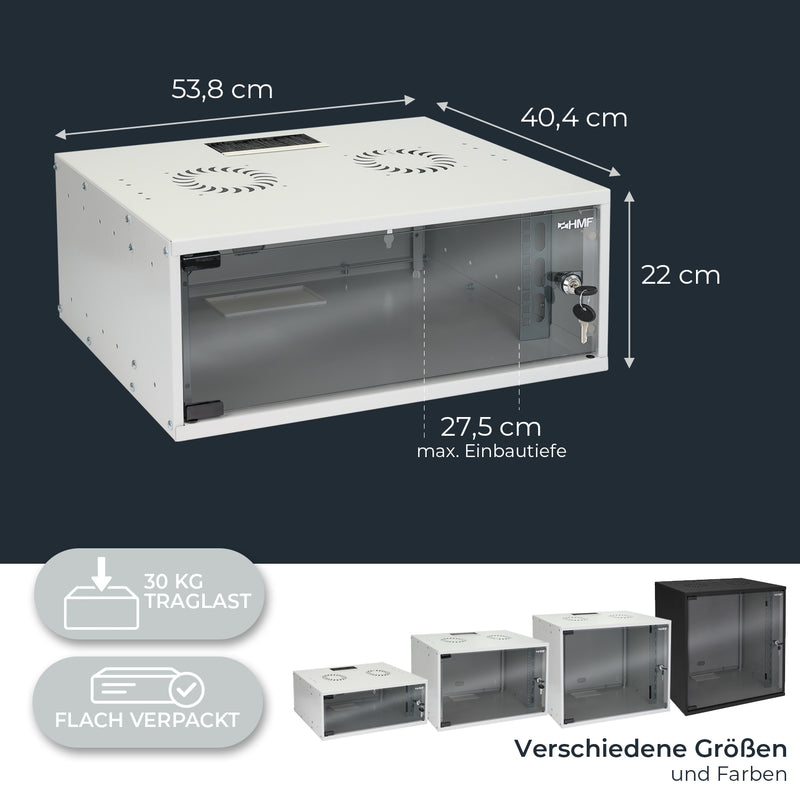 Unmontierter 19 Zoll Serverschrank von HMF mit 4 Höheneinheiten in Lichtgrau