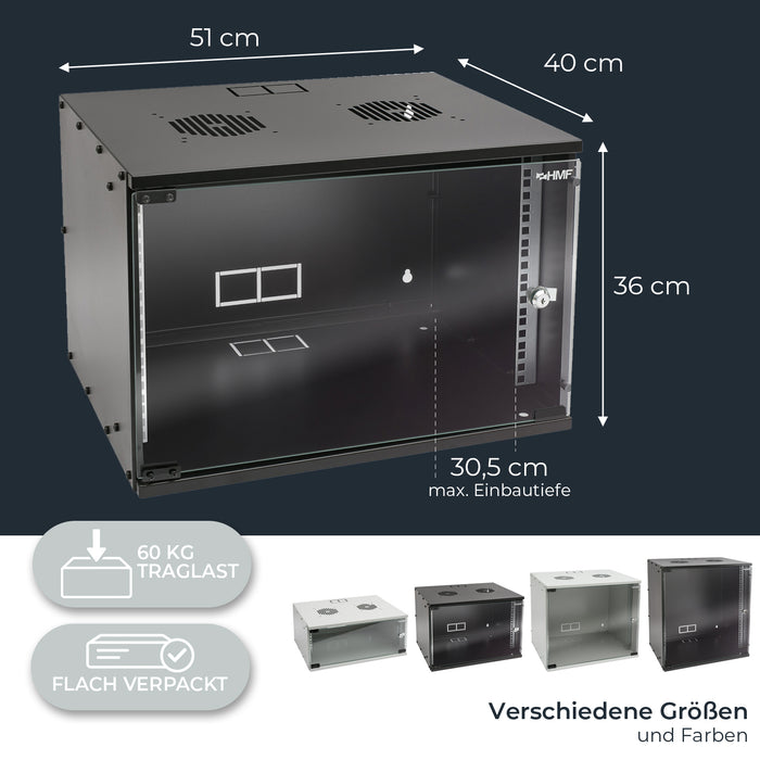 Unmontierter 19 Zoll Serverschrank von HMF mit 7 Höheneinheiten in Schwarz