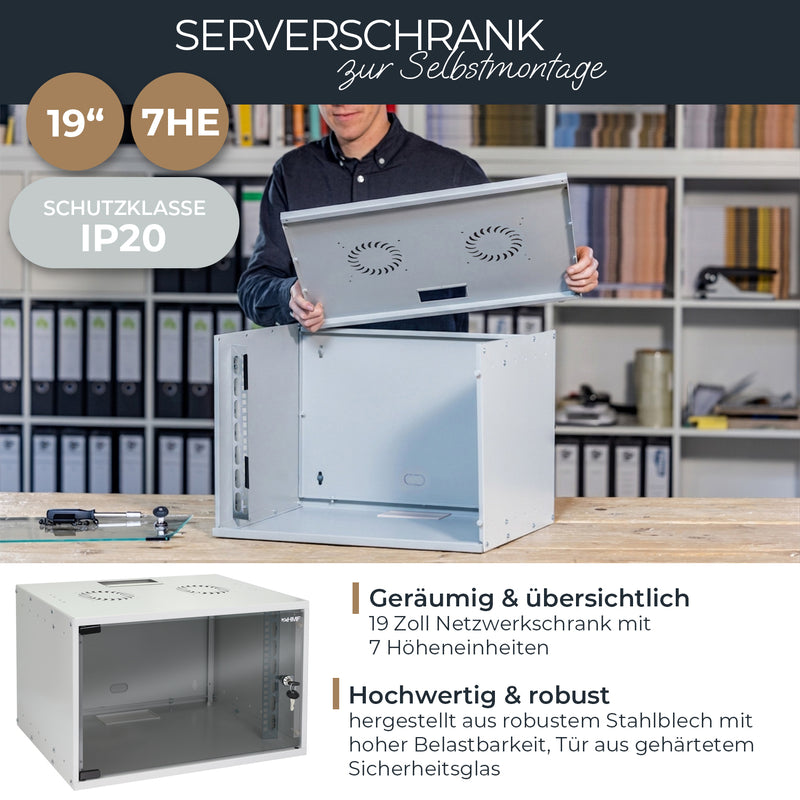 Unmontierter 19 Zoll Serverschrank von HMF mit 4 Höheneinheiten in Lichtgrau