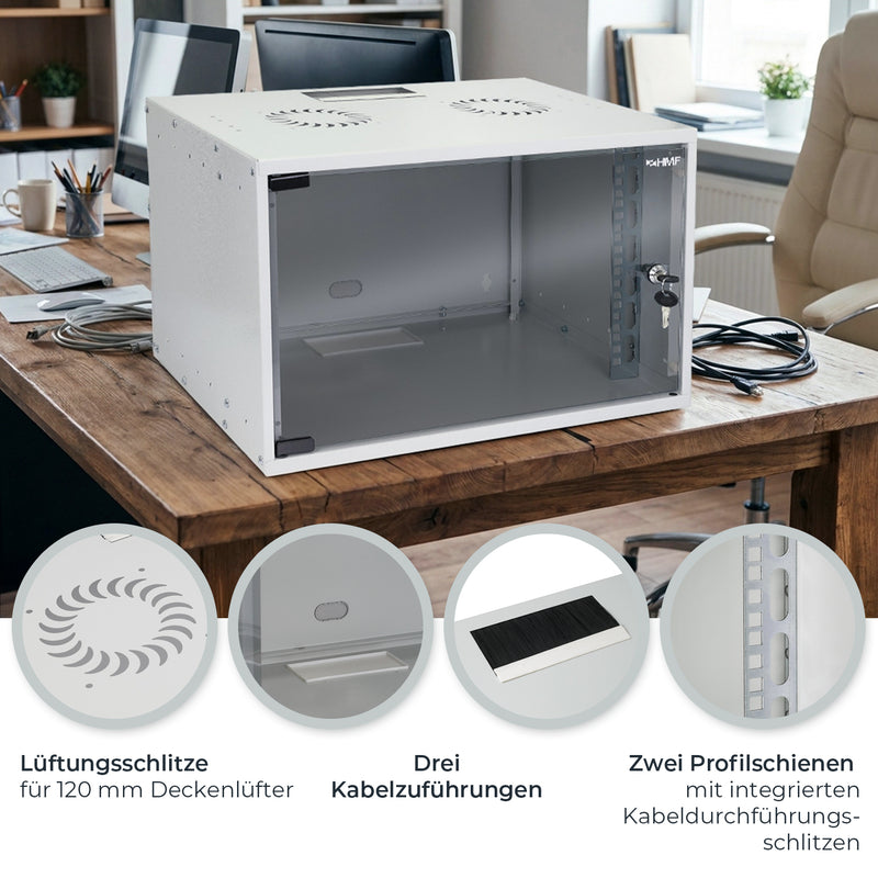 Unmontierter 19 Zoll Serverschrank von HMF mit 4 Höheneinheiten in Lichtgrau
