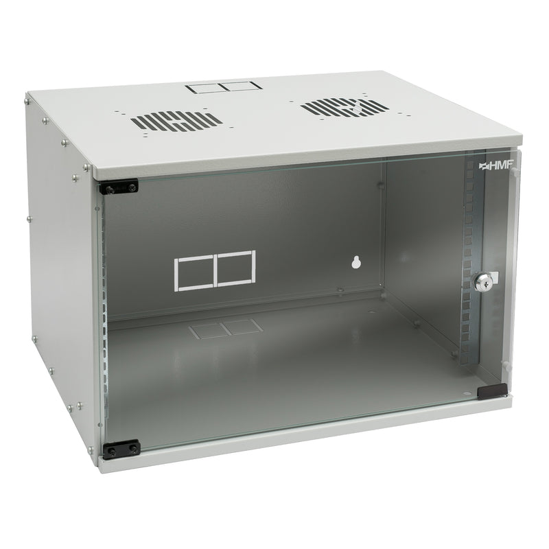 Unmontierter 19 Zoll Serverschrank von HMF mit 7 Höheneinheiten in Lichtgrau
