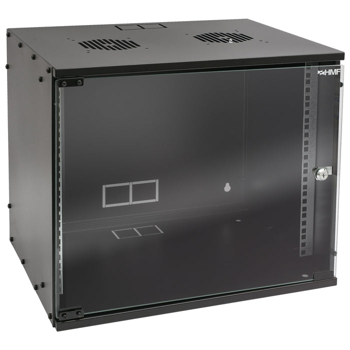Unmontierter 19 Zoll Serverschrank von HMF mit 9 Höheneinheiten in Schwarz