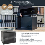 Unmontierter 19 Zoll Serverschrank von HMF mit 9 Höheneinheiten in Schwarz