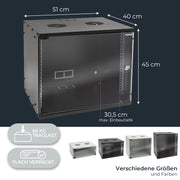 Unmontierter 19 Zoll Serverschrank von HMF mit 9 Höheneinheiten in Schwarz