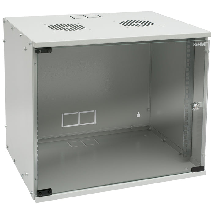 Unmontierter 19 Zoll Serverschrank von HMF mit 9 Höheneinheiten in Lichtgrau