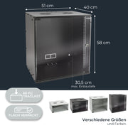 Unmontierter 19 Zoll Serverschrank von HMF mit 12 Höheneinheiten in Schwarz