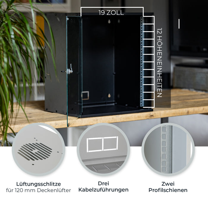 Unmontierter 19 Zoll Serverschrank von HMF mit 12 Höheneinheiten in Lichtgrau