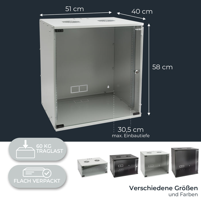 Unmontierter 19 Zoll Serverschrank von HMF mit 12 Höheneinheiten in Lichtgrau
