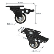 Schwerlastrollen aus Polyurethan mit Bremse 4er Set HMF 6710 38 mm Schwarz Maße