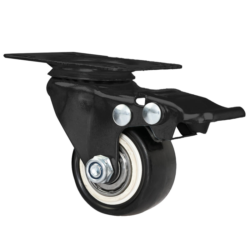 Schwerlastrollen aus Polyurethan mit Bremse 4er Set HMF 6710 38 mm Schwarz Schräge Seitenansicht