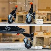 Schwerlastrollen absenkbar für Werkbank 4er Set HMF 6750 65 mm Schwarz Fußpedal Anwendung