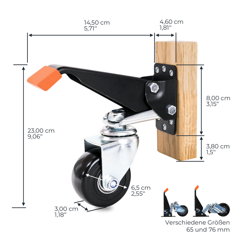 Schwerlastrollen absenkbar für Werkbank 4er Set HMF 6750 65 mm Schwarz kompakt und robust
