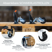 Schwerlastrollen absenkbar für Werkbank 4er Set HMF 6750 76 mm Schwarz flexibel und robust