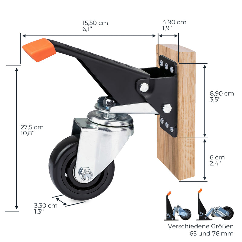 Schwerlastrollen absenkbar für Werkbank 4er Set HMF 6750 76 mm Schwarz Maße
