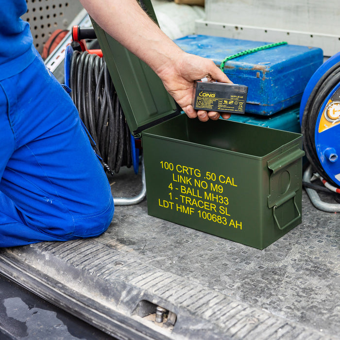 US Ammo Box als Munitionskoffer aus Metall von HMF mit den Maßen 27.5 x 17.5 x 9.5 cm in grün