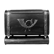 Briefkasten antiker Koffer mit Posthorn von HMF mit 38 cm Breite in Silber