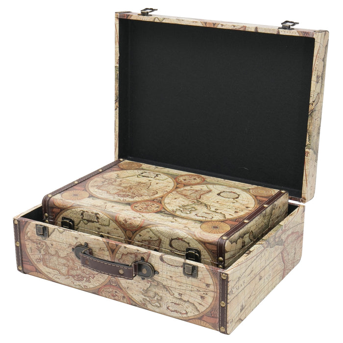 Vintage Holzkoffer mit fabiger Weltkarte Design von HMF im Set in verschiedenen Größen