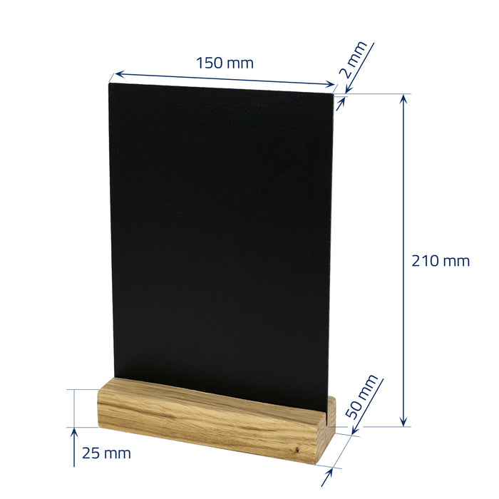 Kreidetafel mit Holzfuß als Tischaufsteller von HMF in DIN A5 Hochformat in Schwarz