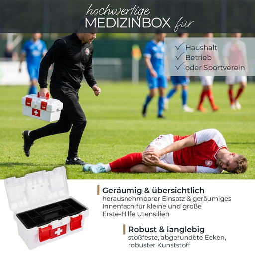 Erste Hilfe Kasten zur Medikamenten Aufbewahrung von HMF, Medizinbox leer für Sportverein, Betrieb oder Zuhause, 37 x 20 x 18,5 cm