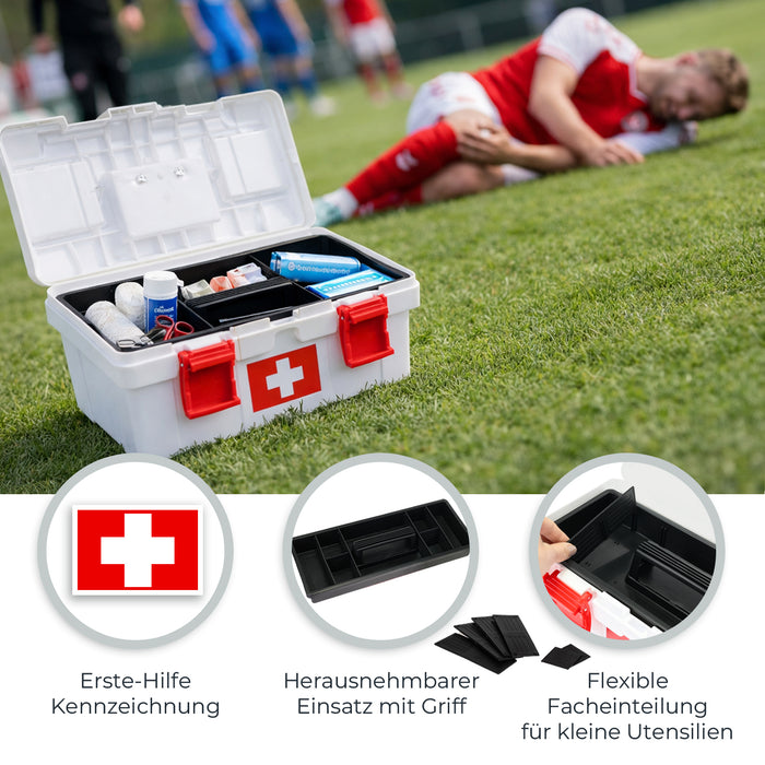 Erste Hilfe Kasten zur Medikamenten Aufbewahrung von HMF, Medizinbox leer für Sportverein, Betrieb oder Zuhause, 37 x 20 x 18,5 cm