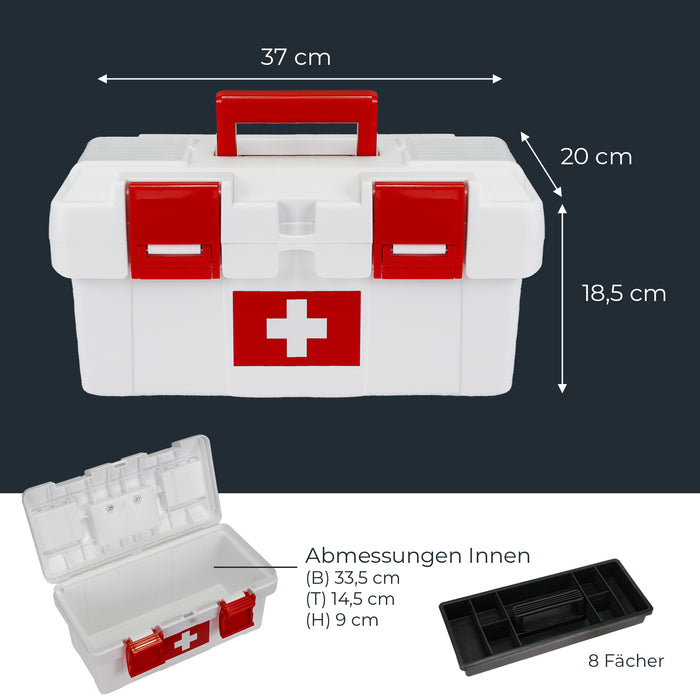 Erste Hilfe Kasten zur Medikamenten Aufbewahrung von HMF, Medizinbox leer für Sportverein, Betrieb oder Zuhause, 37 x 20 x 18,5 cm