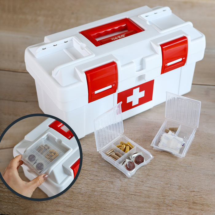 Erste Hilfe Kasten zur Medikamenten Aufbewahrung von HMF, Medizinbox leer für Sportverein, Betrieb oder Zuhause, 37 x 20 x 18,5 cm