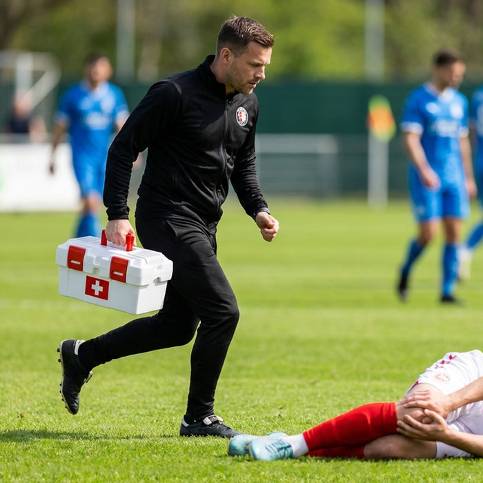 Erste Hilfe Kasten zur Medikamenten Aufbewahrung von HMF, Medizinbox leer für Sportverein, Betrieb oder Zuhause, 37 x 20 x 18,5 cm