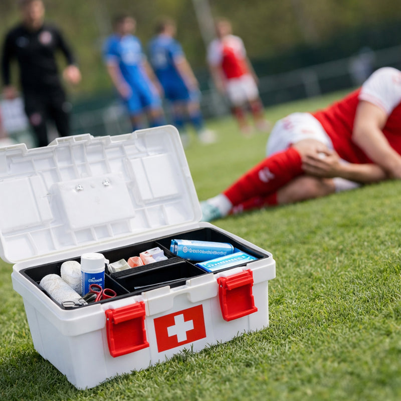 Erste Hilfe Kasten zur Medikamenten Aufbewahrung von HMF, Medizinbox leer für Sportverein, Betrieb oder Zuhause, 37 x 20 x 18,5 cm