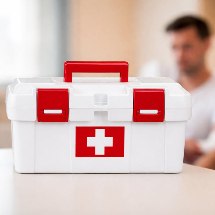 Erste Hilfe Kasten zur Medikamenten Aufbewahrung von HMF, Medizinbox leer für Sportverein, Betrieb oder Zuhause, 37 x 20 x 18,5 cm