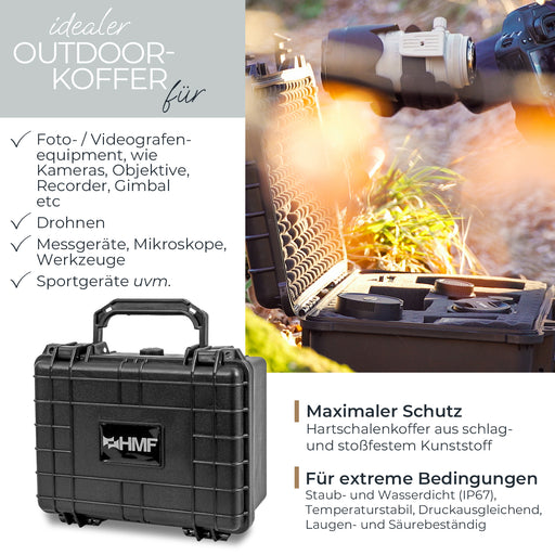 Outdoor Fotokoffer und Waffenkoffer mit Rasterschaumstoff von HMF mit 23 cm Breite