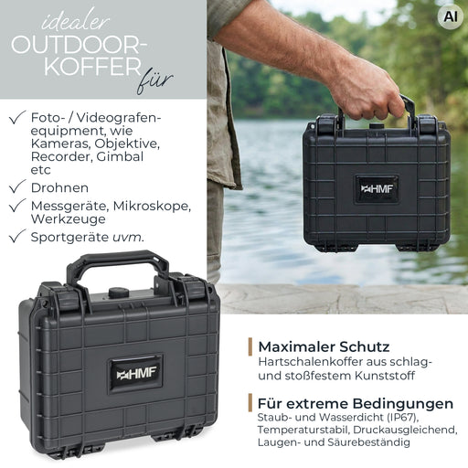 Outdoor Fotokoffer und Waffenkoffer mit Rasterschaumstoff von HMF mit 23 cm Breite
