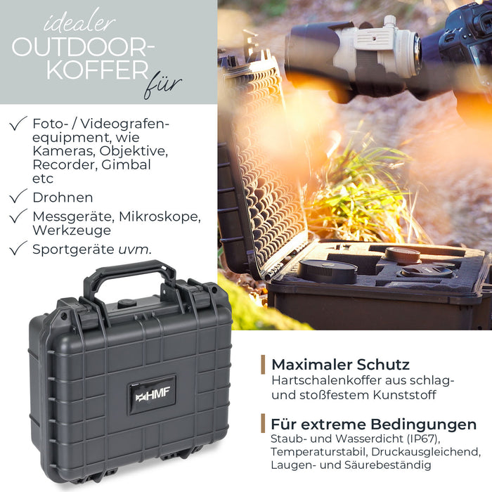 Outdoor Fotokoffer und Waffenkoffer mit Rasterschaumstoff von HMF mit 27 cm Breite