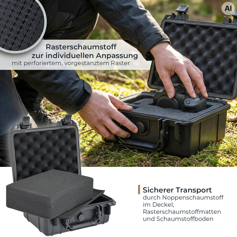Outdoor Fotokoffer und Waffenkoffer mit Rasterschaumstoff von HMF mit 27 cm Breite