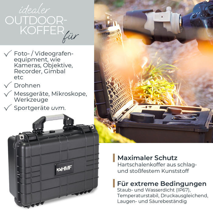 Outdoor Fotokoffer und Waffenkoffer mit Rasterschaumstoff von HMF mit 41 cm Breite