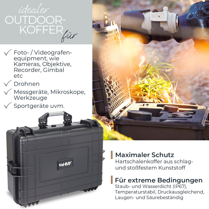 Outdoor Fotokoffer und Waffenkoffer mit Rasterschaumstoff von HMF mit 57 cm Breite