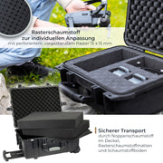 HMF Outdoor-Trolley Fotokoffer mit Rasterschaumstoff 58,5 x 45 x 27,5 cm in Schwarz