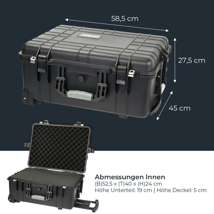 HMF Outdoor-Trolley Fotokoffer mit Rasterschaumstoff 58,5 x 45 x 27,5 cm in Schwarz
