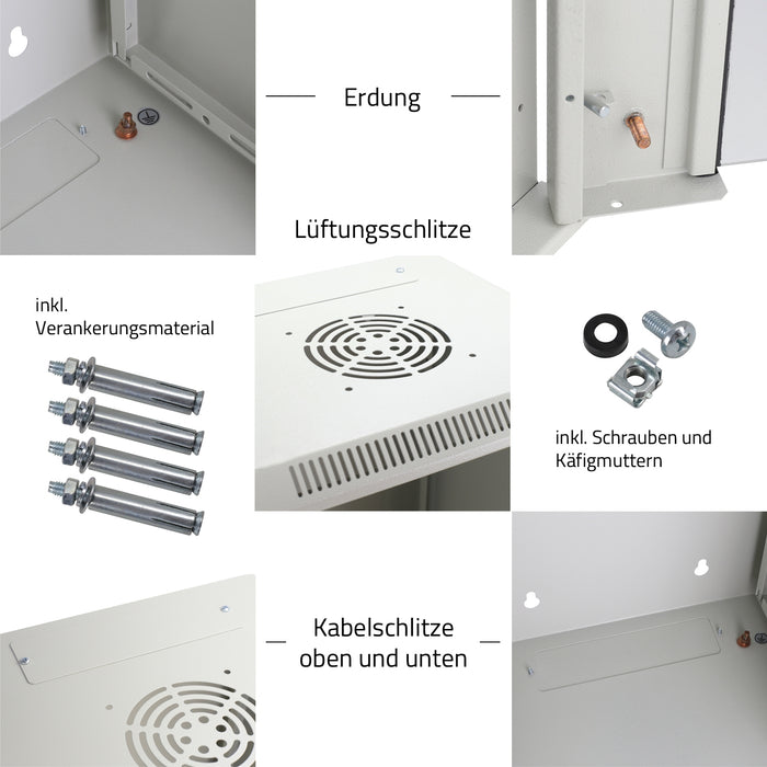 10 Zoll Serverschrank mit 6 Höheneinheiten von HMF mit 31.2 cm Breite in Lichtgrau