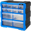 Sortierbox von HMF aus Kunststoff mit 12 Schubladen, 24 Fächer, 26,5 x 26 x 16 cm, Blau