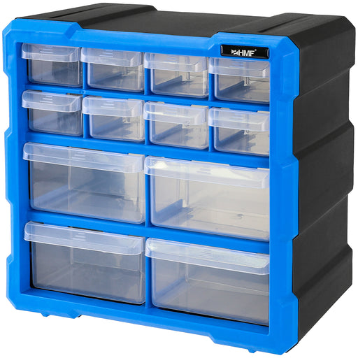 Sortierbox von HMF aus Kunststoff mit 12 Schubladen, 24 Fächer, 26,5 x 26 x 16 cm, Blau