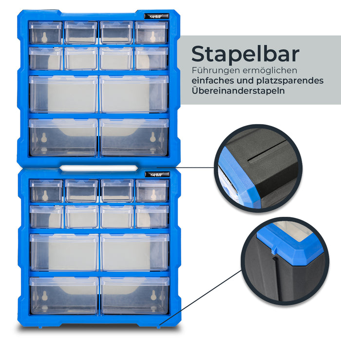 Sortierbox von HMF aus Kunststoff mit 12 Schubladen, 24 Fächer, 26,5 x 26 x 16 cm, Blau