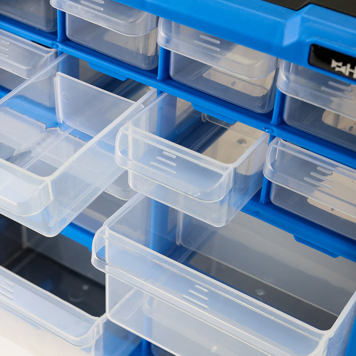 Sortierbox von HMF aus Kunststoff mit 12 Schubladen, 24 Fächer, 26,5 x 26 x 16 cm, Blau