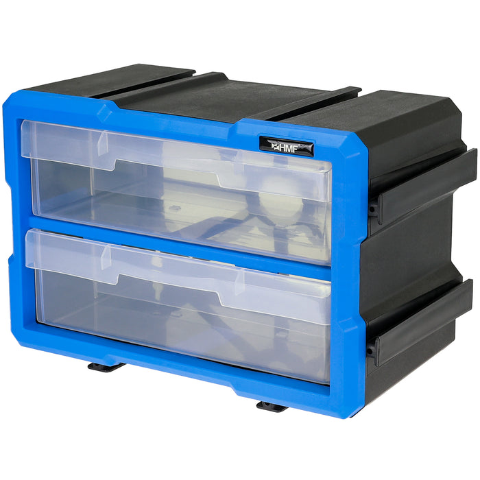 HMF Sortierbox für Kleinteile mit 2 Schubladen und 4 Fächern in Blau-Schwarz