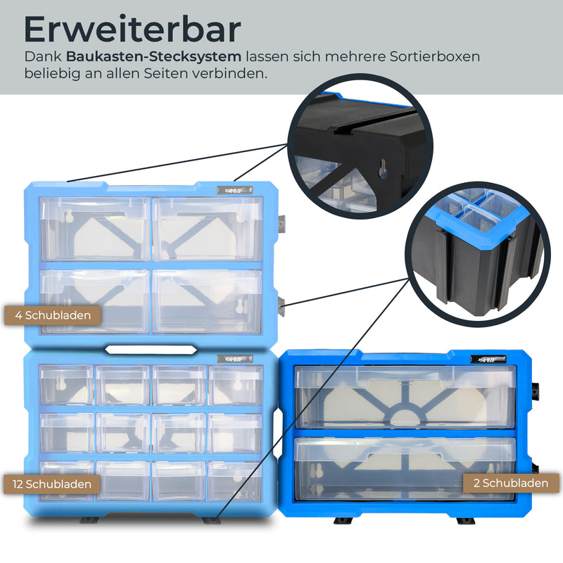 HMF Sortierbox 8 Fächer – Erweiterbarer Sortimentskasten —