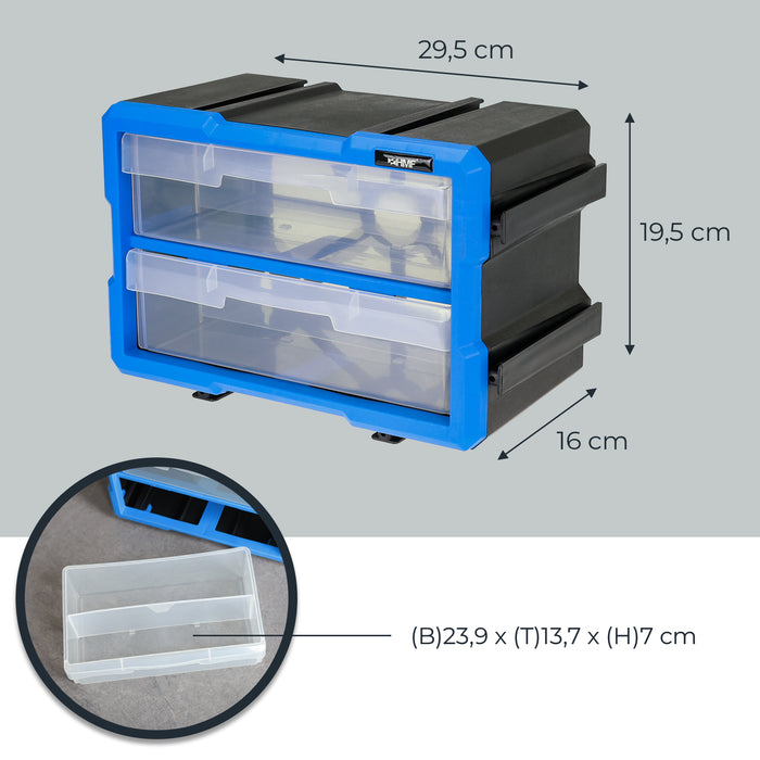 HMF Sortierbox für Kleinteile mit 2 Schubladen und 4 Fächern in Blau-Schwarz