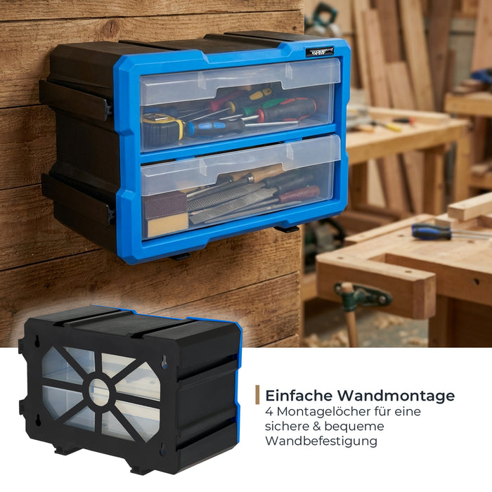 HMF Sortierbox für Kleinteile mit 2 Schubladen und 4 Fächern in Blau-Schwarz