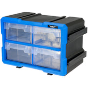 HMF Sortierbox für Kleinteile mit 4 Schubladen und 8 Fächern in Blau-Schwarz