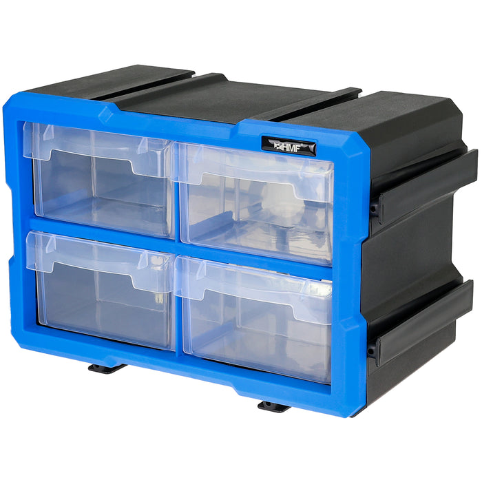 HMF Sortierbox für Kleinteile mit 4 Schubladen und 8 Fächern in Blau-Schwarz